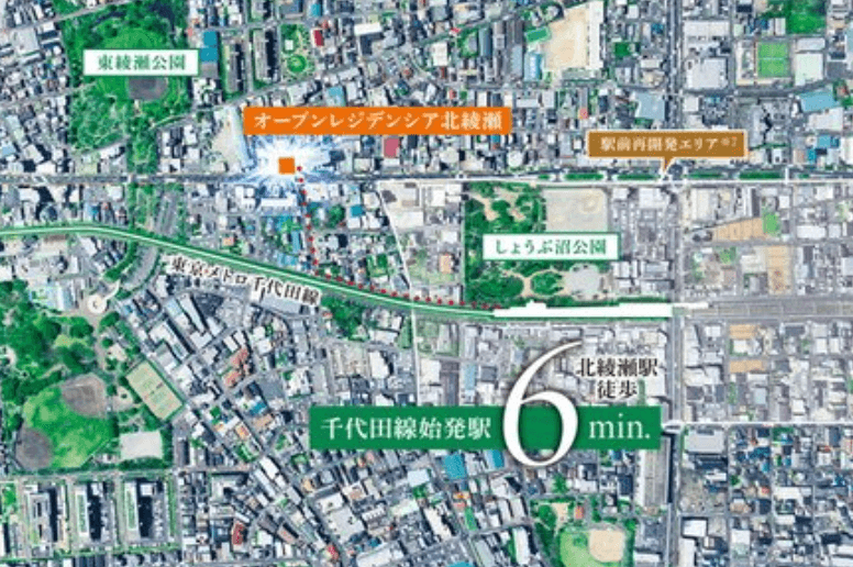 ファイル:オープンレジデンシア北綾瀬 周辺航空写真CG合成.png