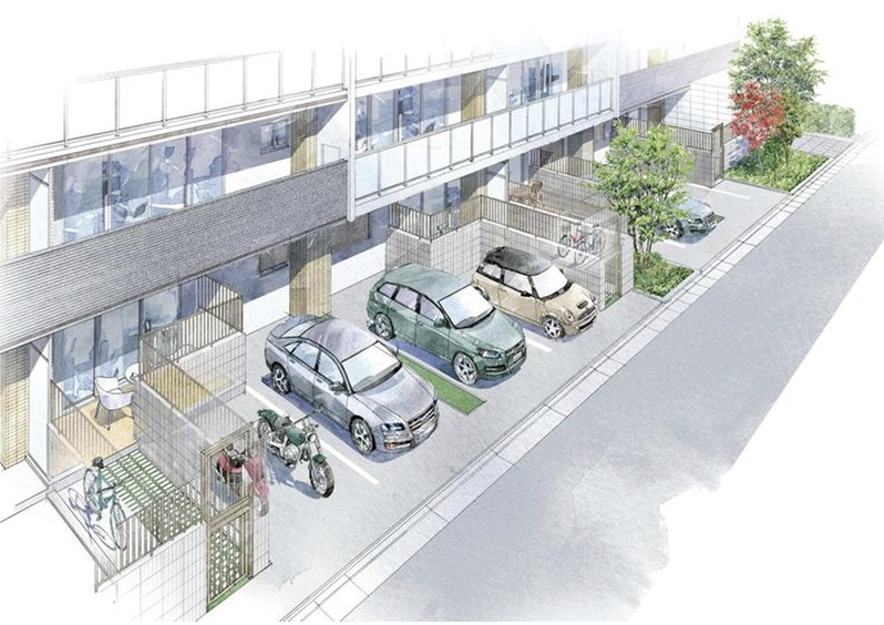 ファイル:クレアホームズ朝霞本町 南向き1階住戸:専用駐車場完成予想イラスト.png