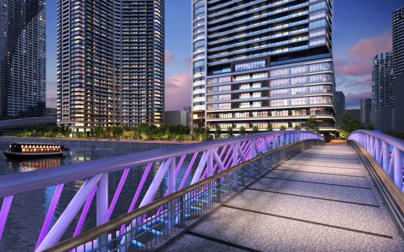 ファイル:パークタワー勝どき ミッド-サウス 朝潮運河をまたぐ人道橋完成予想CG.png