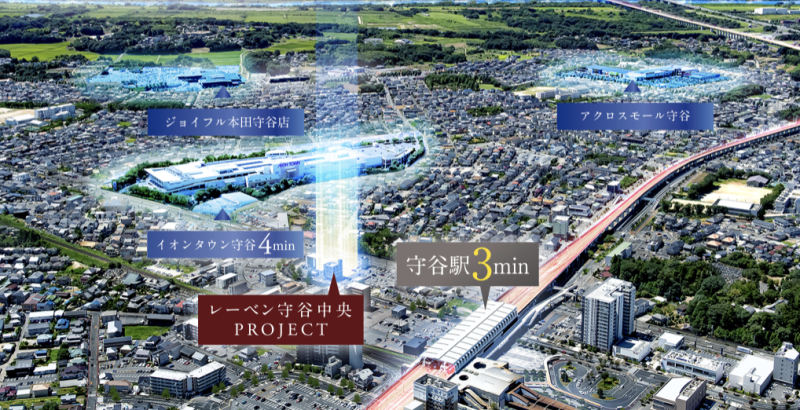 ファイル:レーベン守谷中央project 周辺航空写真CG合成.png