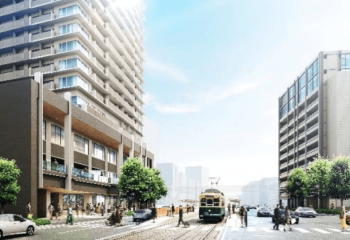 ライオンズタワー新大工町　外観完成予想図（低層部）