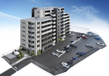 アルファステイツ飯倉ヒルズ　外観完成予想図（鳥瞰 駐車場側）