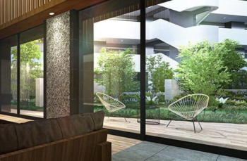 プラウドシティ所沢　エントランスガーデンの植栽とラウンジ完成予想図