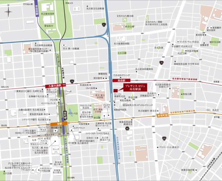 ファイル:プレサンス ロジェ 高岳駅前周辺施設.jpg