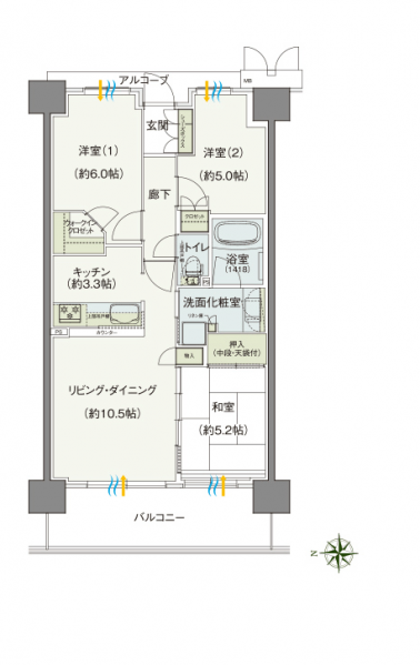 ファイル:Cタイプ 3LDK 西向き 平野161027.png