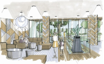 MMプロジェクト　ガーデンと一体となったミドリテラス（共用棟）完成予想イラスト