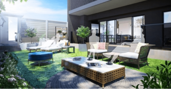 クエストコート長府紺屋町ガーデンテラス　リビングテラス完成予想図（Aタイプ）