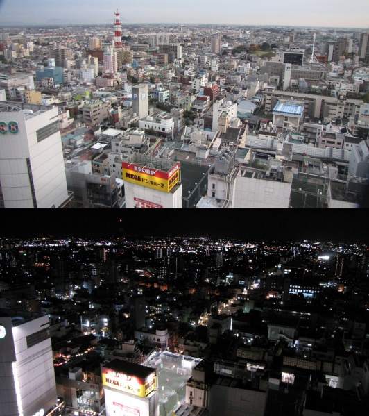 ファイル:シティタワー宇都宮部屋からの景色（昼と夜）.jpg