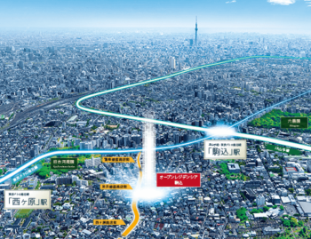 オープンレジデンシア駒込　周辺航空写真CG合成