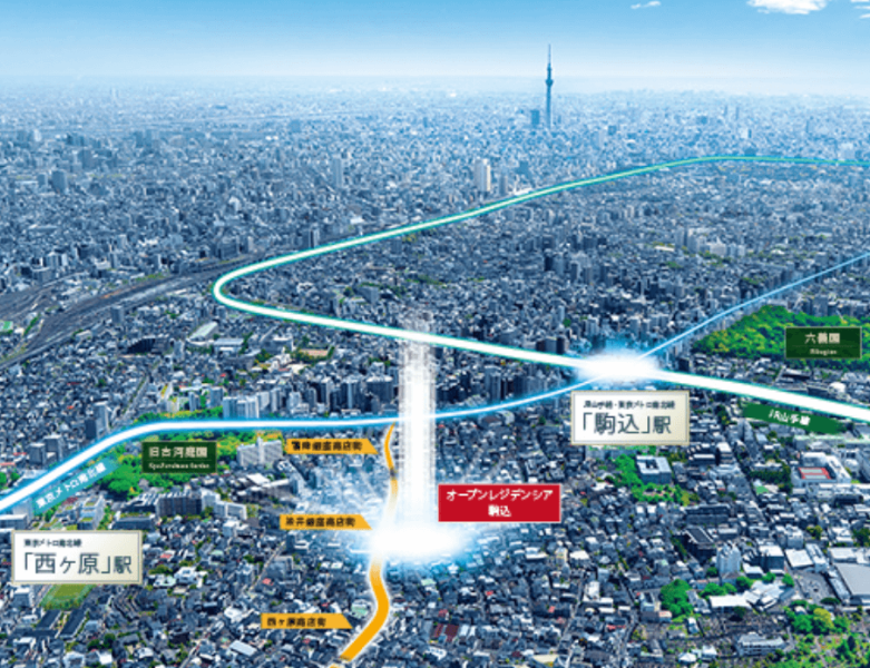 ファイル:オープンレジデンシア駒込 周辺航空写真CG合成.png