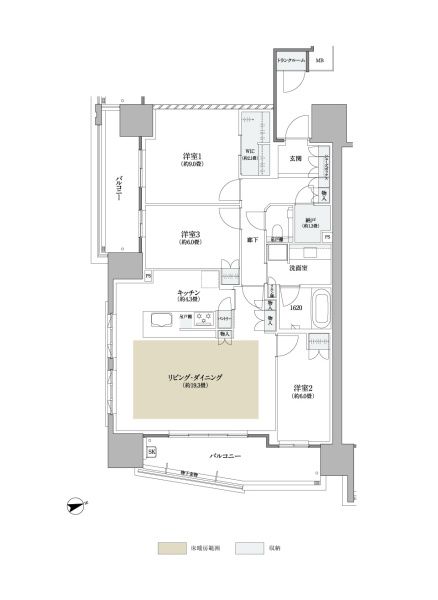 ファイル:ザ・パークハウス 広島平和公園 間取り Eタイプ 3LDK（20171114）.jpg