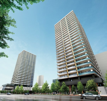 プレミストタワーズ札幌苗穂　外観完成予想図（手前：アクアゲート（A街区）・奥：ブライトゲート（B街区））1