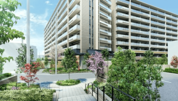 プレミスト藤が丘　外観完成予想図（手前敷地：ゲートフェイス、奥敷地・建物：シーズンフェイス）