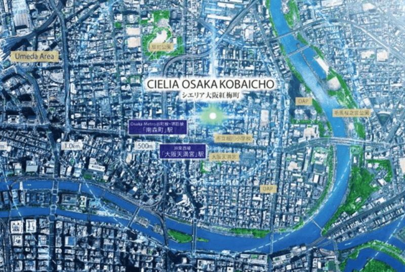 ファイル:シエリア大阪紅梅町 周辺航空写真CG合成.png