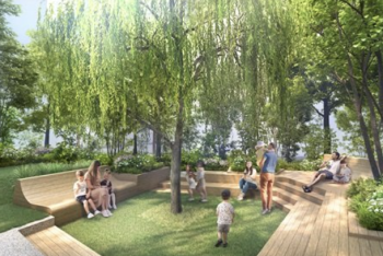 CENTRAL GARDEN TSUKISHIMA THE TOWER　デイライトデッキ完成予想CG