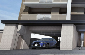 グランドパレス新山口　リモコン式シャッターゲート付敷地内駐車場完成予想CG