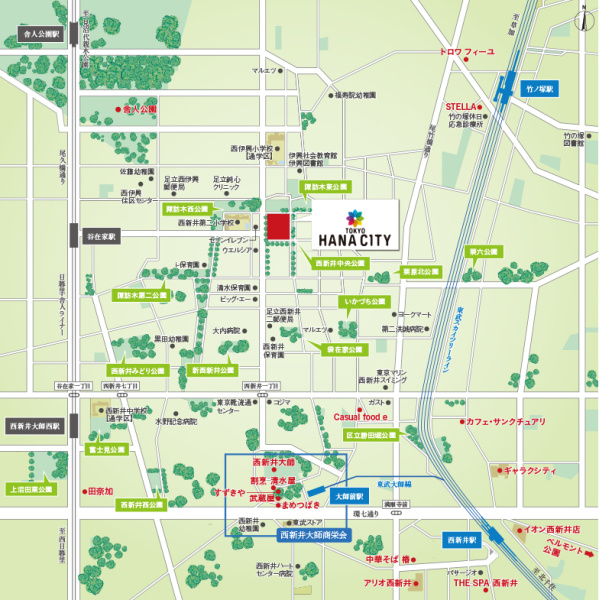 ファイル:パークプレミアム メイツ西新井（TOKYO HANA CITY プロジェクト）周辺施設.jpg