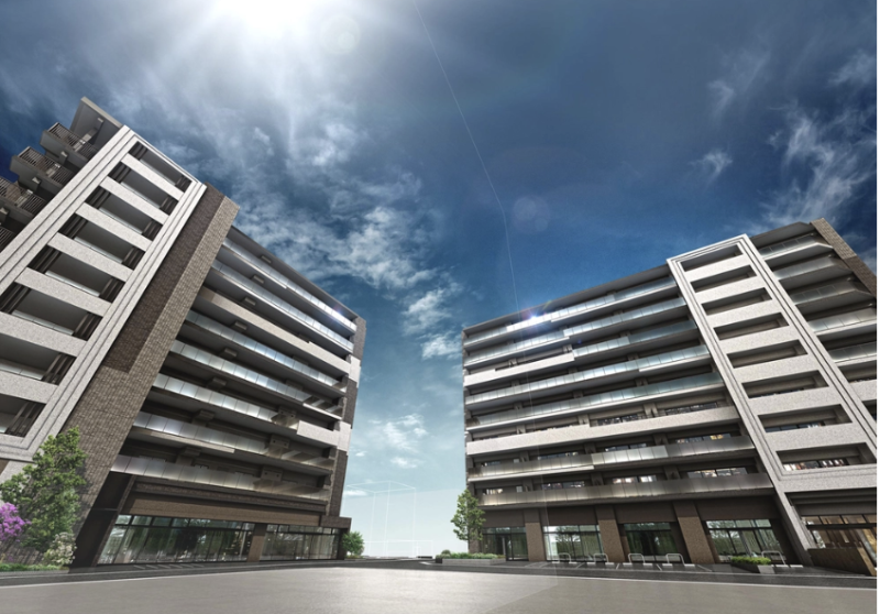 ファイル:（仮称）レーベン鶴瀬駅前A棟／B棟 外観完成予想図.png