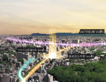 オーヴィジョン平尾　周辺航空写真CG合成