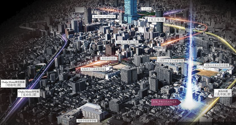 ファイル:ソルプレサンス阿倍野美章園 航空写真CG合成.png