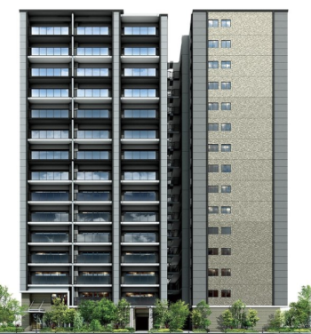 レ・ジェイド長居公園通　外観完成予想図（西棟を西側から見た状態）