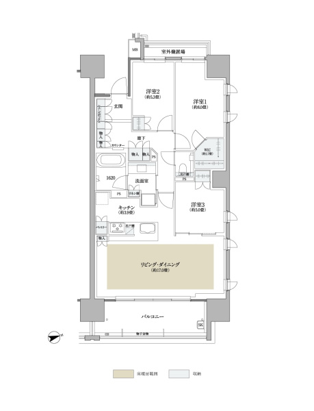 ファイル:ザ・パークハウス 広島平和公園 間取り Dタイプ 3LDK（20171114）.jpg