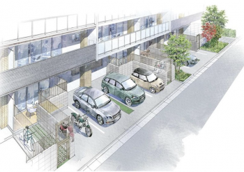 クレアホームズ朝霞本町　南向き1階住戸：専用駐車場完成予想イラスト