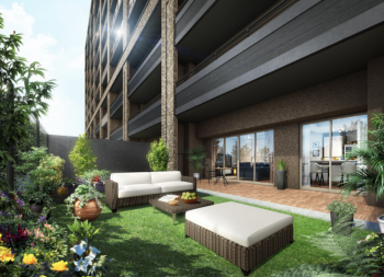 オーヴィジョン佐賀グランテラス　専用庭完成予想CG（1F一部区画）