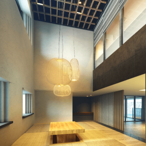 レ・ジェイド本川越 コエドテラス　コミュニティラウンジ完成予想CG