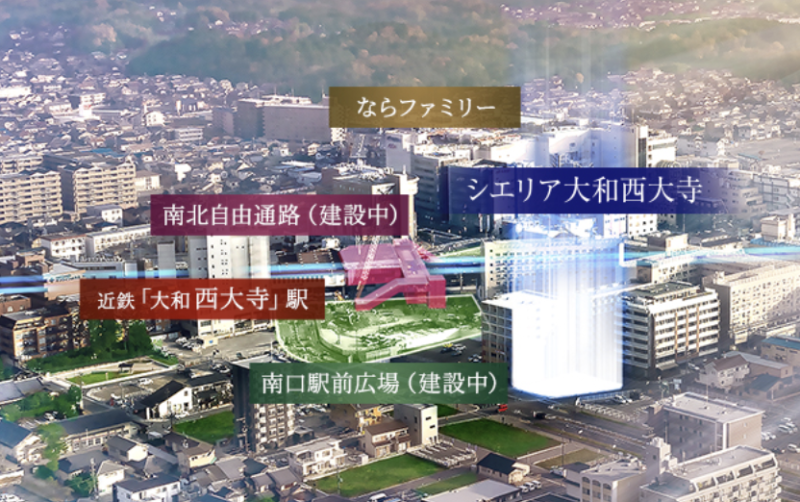 ファイル:シエリア大和西大寺 周辺航空写真CG合成.png