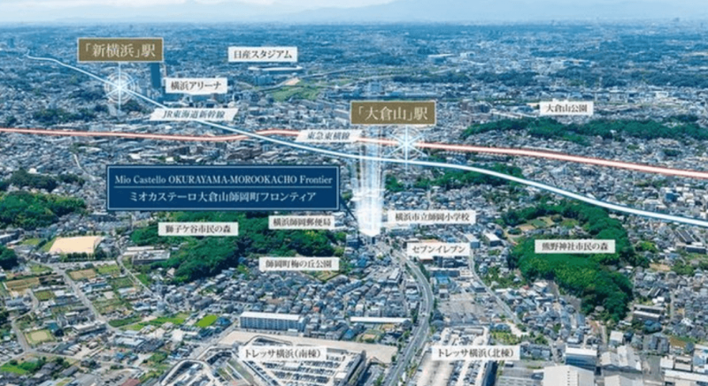 ファイル:ミオカステーロ大倉山師岡町フロンティア 周辺写真合成.png