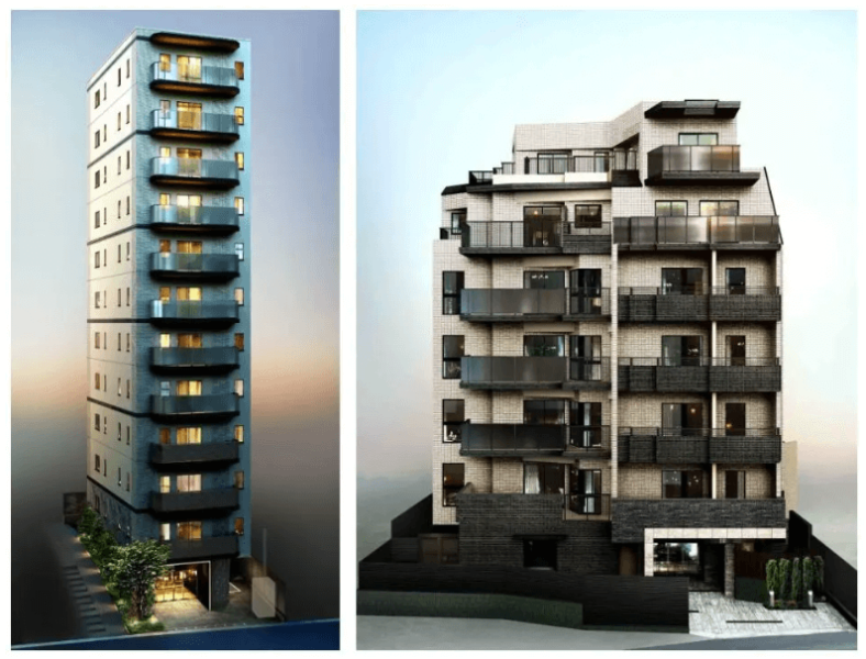 ファイル:オープンレジデンシア四谷三丁目プロジェクト 外観完成予想図［オープンレジデンシア四谷舟町(左)、オープンレジデンシア四谷荒木町）(右)- .png