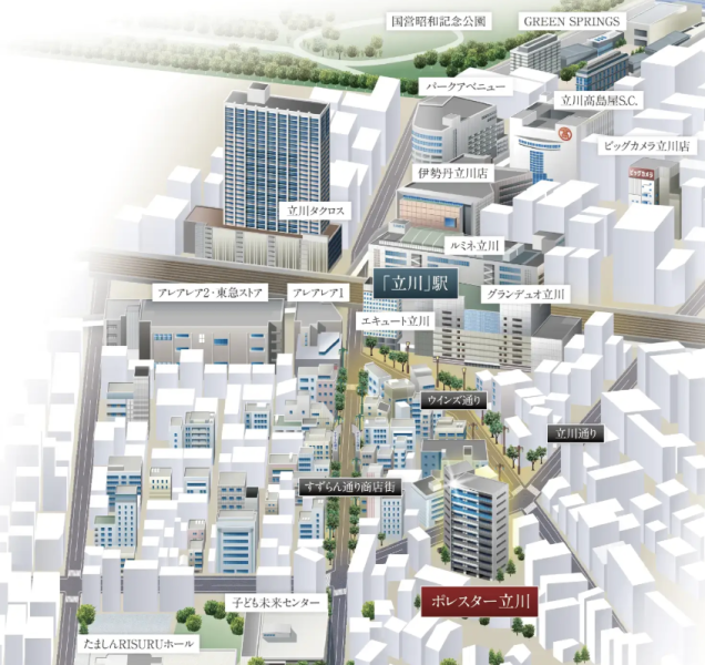 ファイル:ポレスター立川 周辺地図CG合成.png